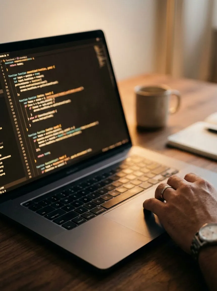 Hand-built custom website, code close-up